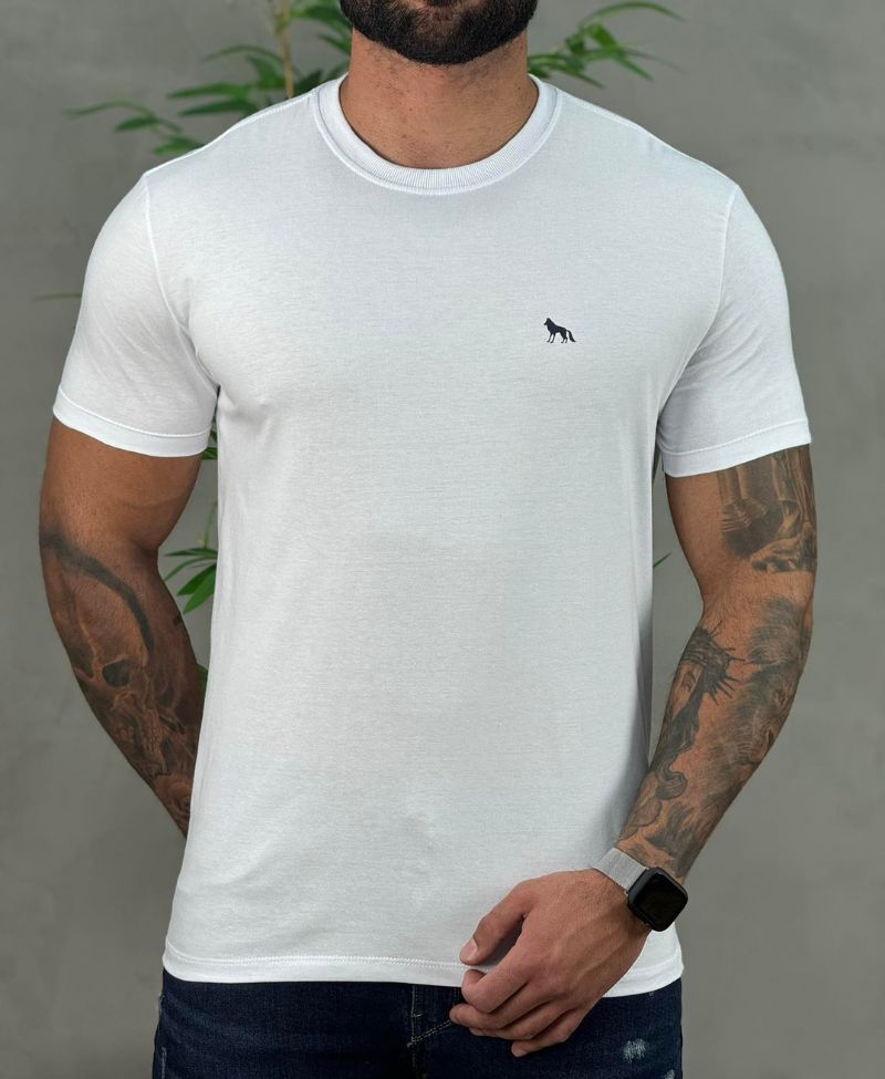 Camiseta Branco Casual Masculina Lobo Costas