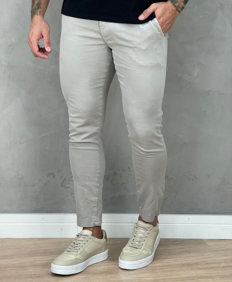 Calça Alfaiataria Areia Masculina Skinny Acetinado