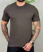 Camiseta Marrom Masculina Malha Regular