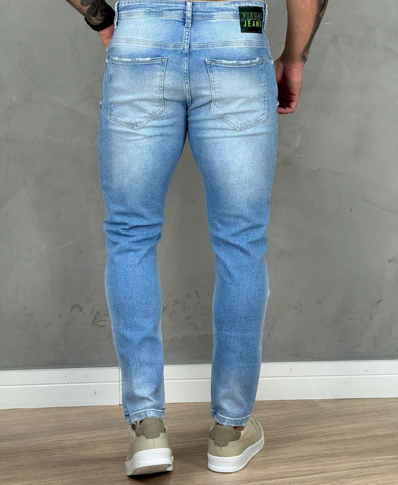 Calça Jeans Claro Masculina Skinny Com Rasgo