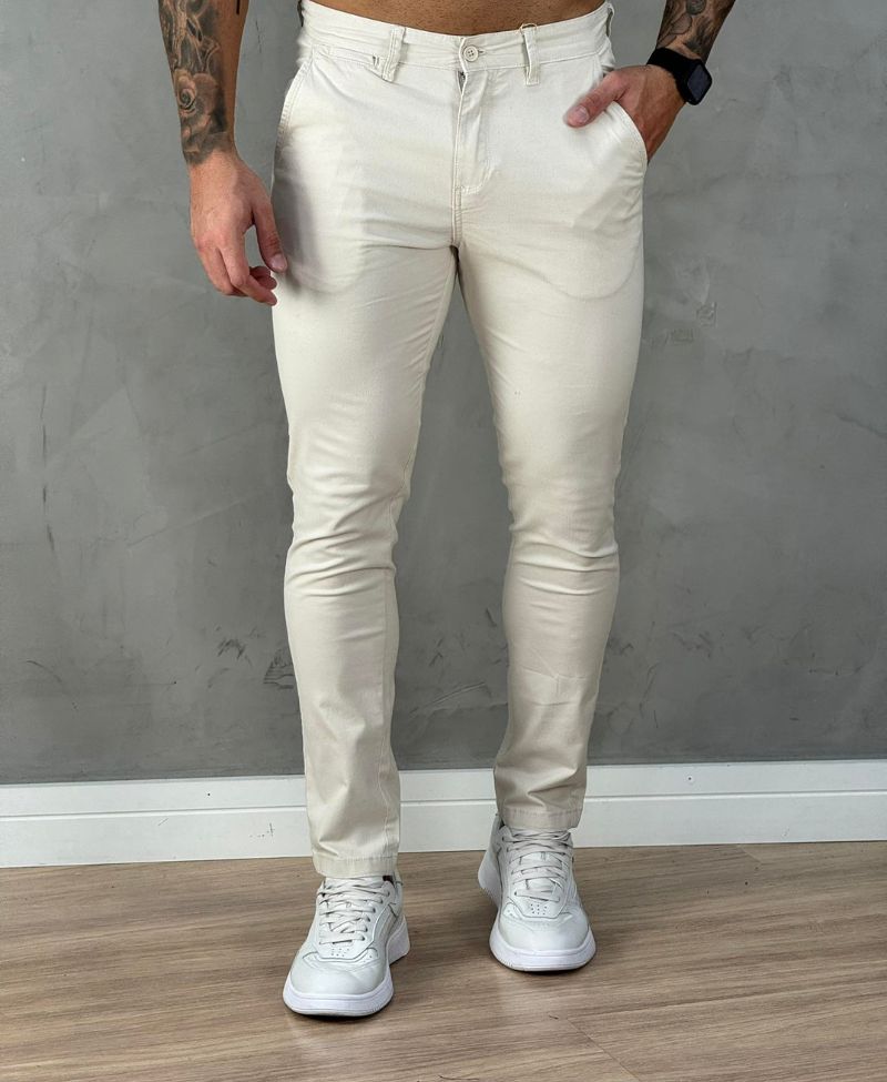 Calça Alfaiataria Areia Masculina Slim Stretch