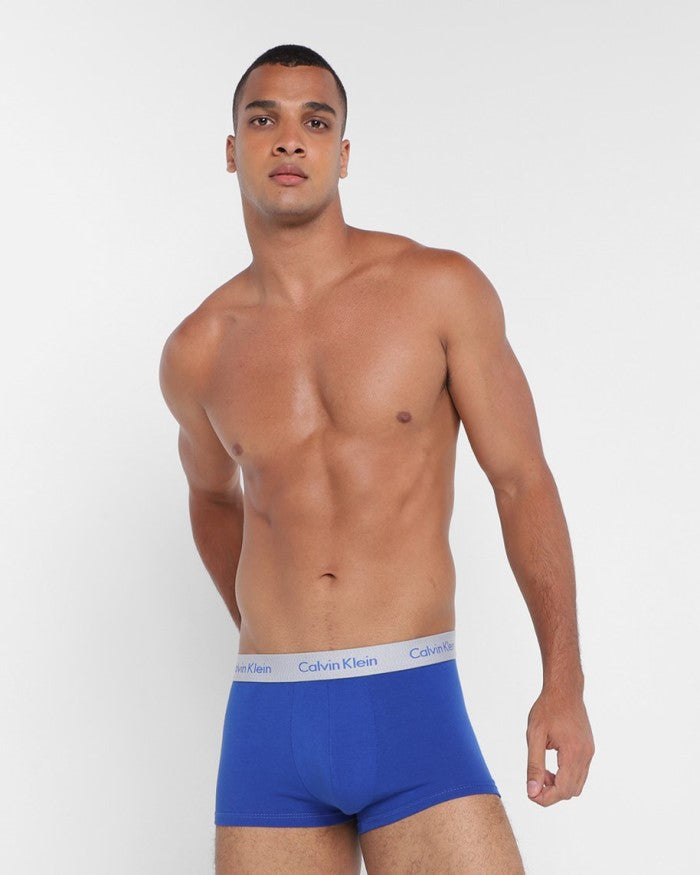 KIT 4 CUECAS AZUL, CINZA E PRETO MASCULINA LOW RISE TRUNK DE COTTON -  CK