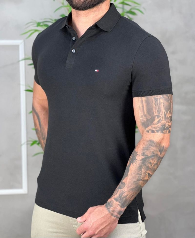 Camiseta Polo Preta Masculina - Tommy