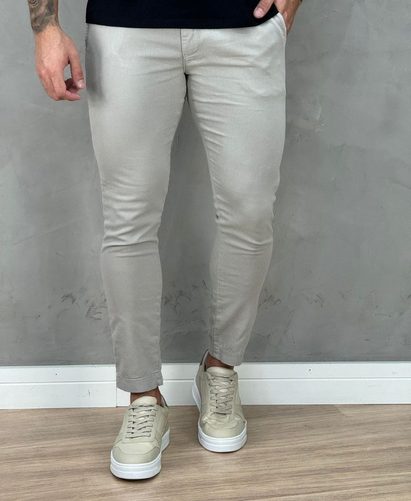 Calça Alfaiataria Areia Masculina Skinny Acetinado