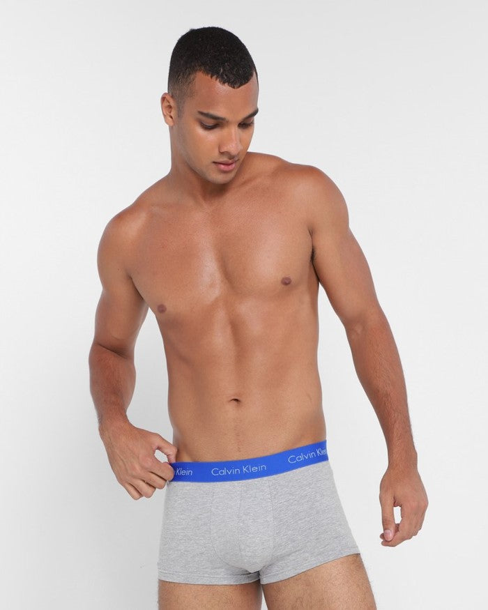 KIT 4 CUECAS AZUL, CINZA E PRETO MASCULINA LOW RISE TRUNK DE COTTON -  CK