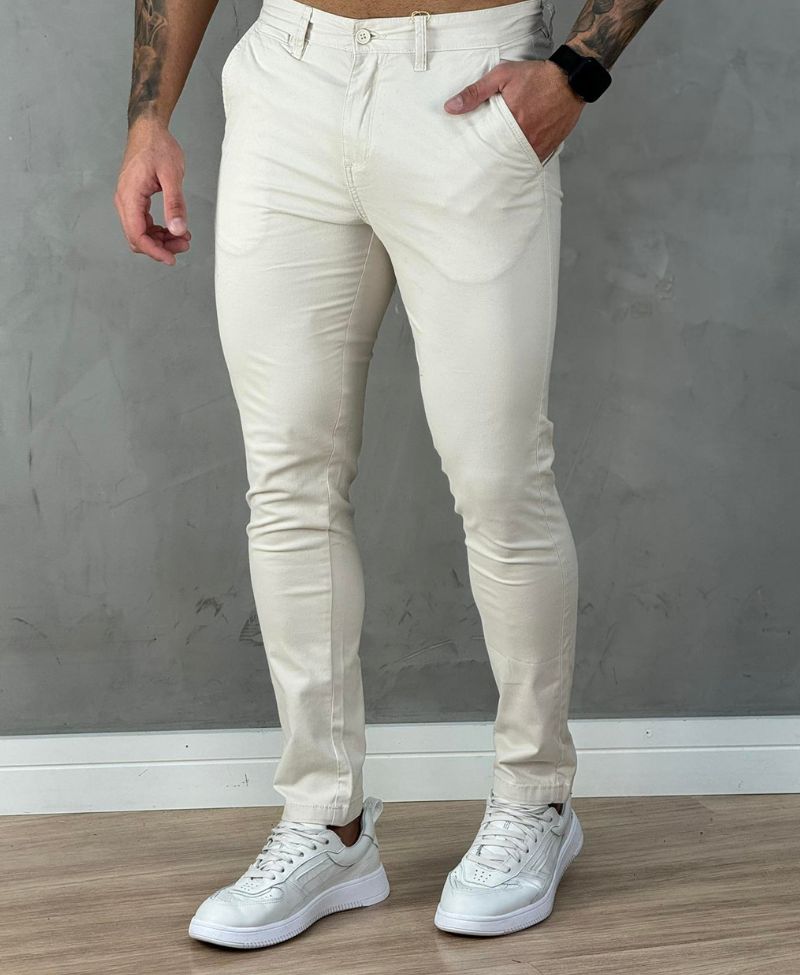 Calça Alfaiataria Areia Masculina Slim Stretch