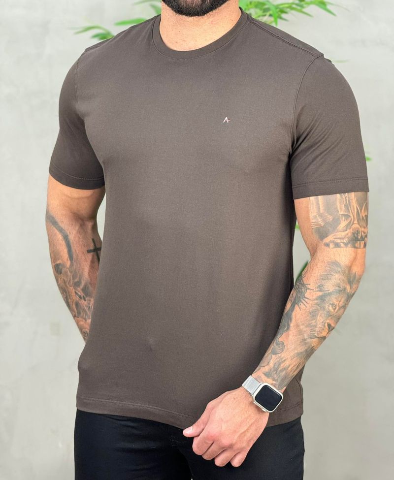 Camiseta Marrom Masculina Malha Regular