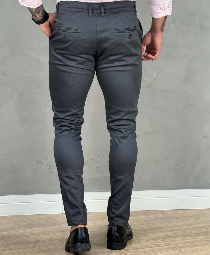 Calça Alfaiataria Cinza Escuro Masculina Slim