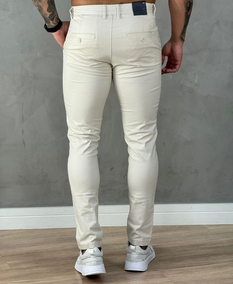 Calça Alfaiataria Areia Masculina Slim Stretch