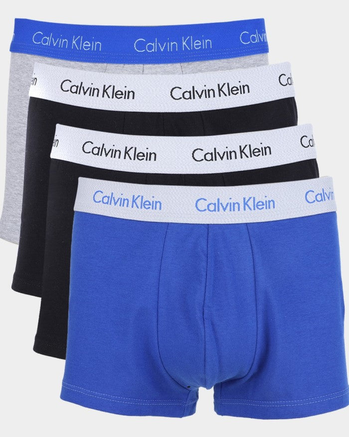 KIT 4 CUECAS AZUL, CINZA E PRETO MASCULINA LOW RISE TRUNK DE COTTON -  CK