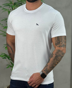 Camiseta Branco Casual Masculina Lobo Costas