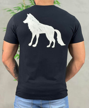 Camiseta Preta Casual Masculina Lobo Costas