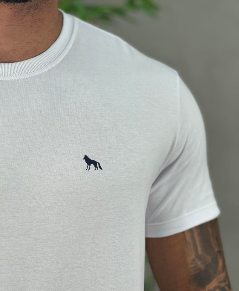 Camiseta Branco Casual Masculina Lobo Costas