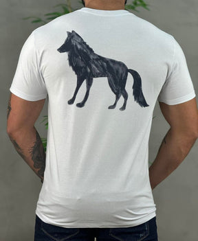 Camiseta Branco Casual Masculina Lobo Costas