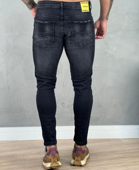 Calça Jeans Preto Estonado Masculina Skinny Lisa