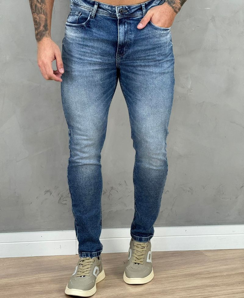 Calça Jeans Estonado Masculina Skinny Lisa