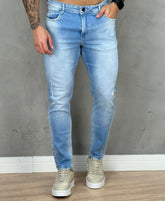 Calça Jeans Claro Masculina Skinny Com Rasgo