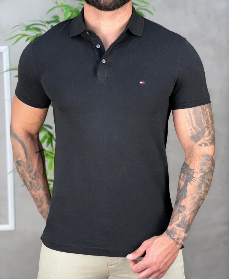 Camiseta Polo Preta Masculina - Tommy