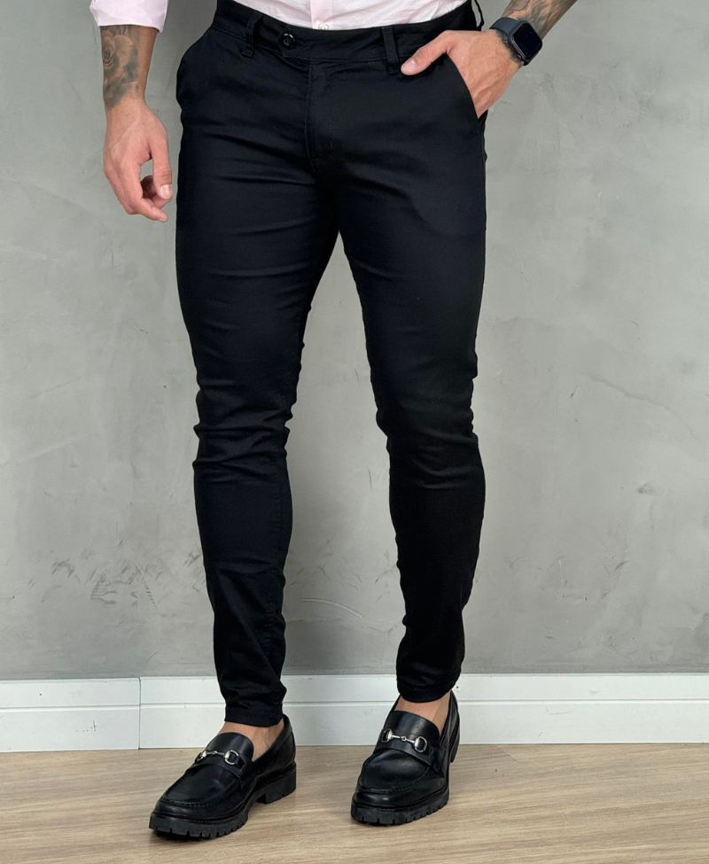 Calça Alfaiataria Preto Masculina Super Skinny