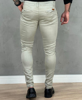 Calça Alfaiataria Bege Masculina Super Skinny