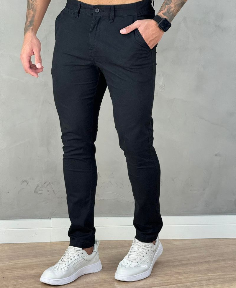 Calça Alfaiataria Preta Masculina Slim Stretch